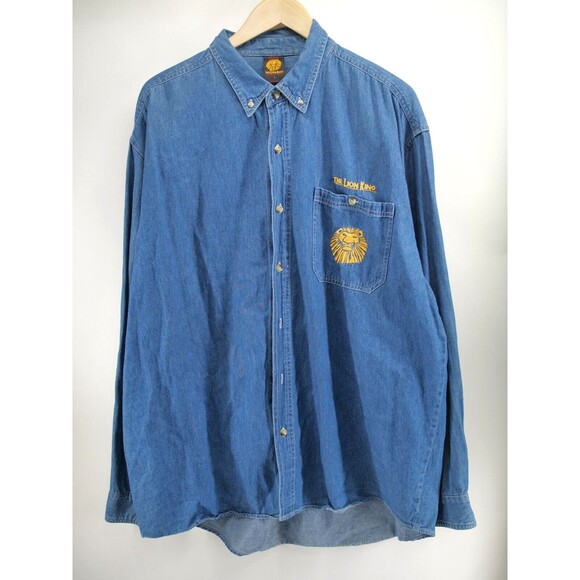 Vintage The Lion King Long sleeve Denim Button Up Size XL Broadway Musical - Picture 1 of 8